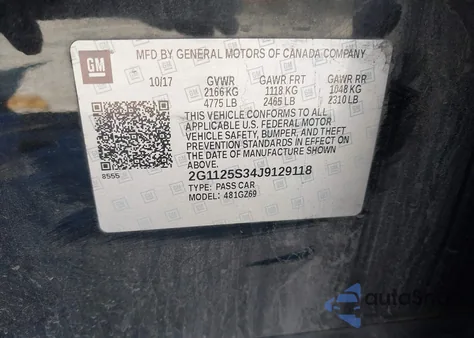 2018 Chevrolet Impala 2Lz from USA, damaged, VIN 2G1125S32J9129118